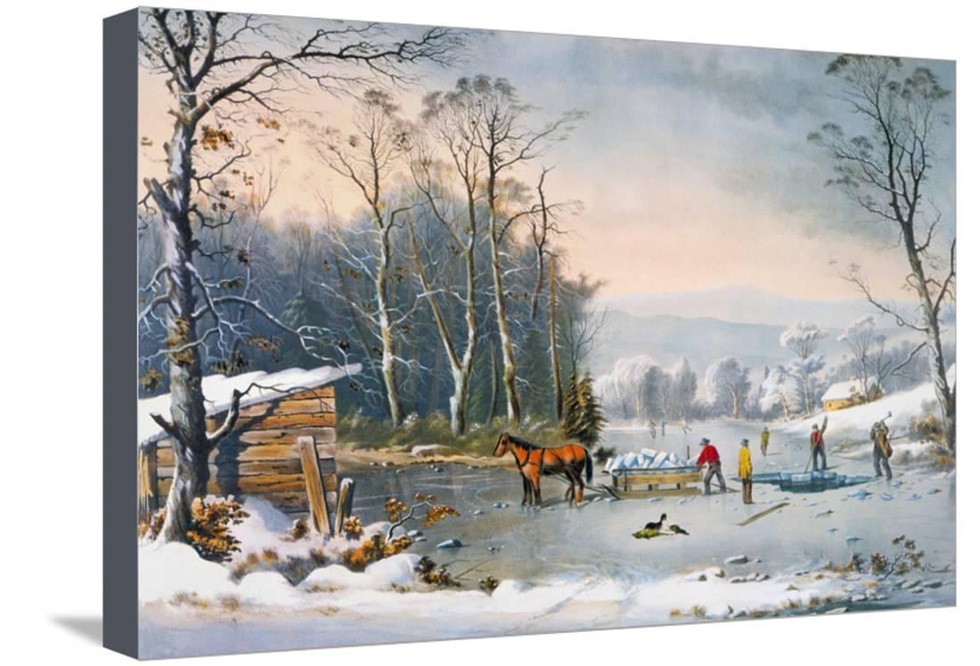 |Multiple Sizes Wrapped Canvas on Wooden Frame Winter Scene Wall Art Winter Scene Canvas Print