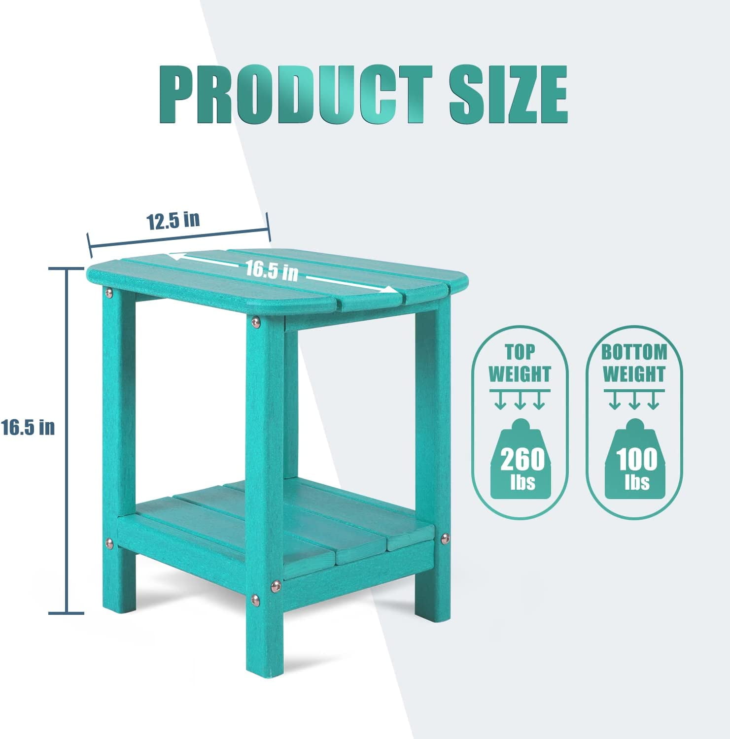 Nalone Adirondack Side Table 16.5" Outdoor Side Table HDPE Plastic Double Adirondack End Table Small Table for Patio (Aruba)
