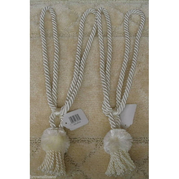 SET OF 2 ROPE CORD CURTAIN TIE BACKS WITH TASSEL, WHITE