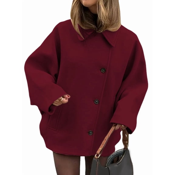 Female Trench Coat Long Sleeve Lapel Casual Jackets Winter Outerwear Wine Red S
