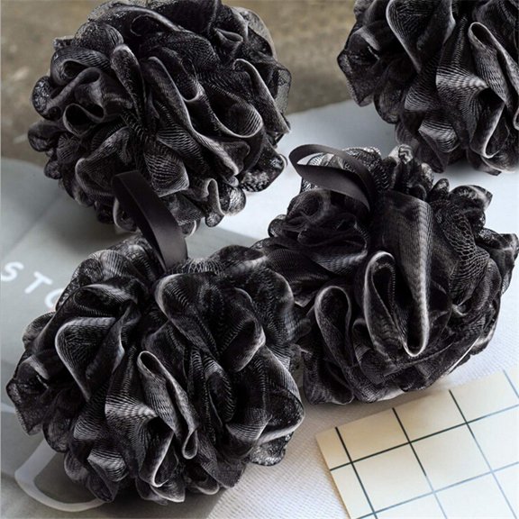 Scheam Shower Puff Loofahs, 70g/PCS Black Extra Large Mesh Pouf Easy Foaming Body Scrubber Exfoliator for Big Full Lather Cleanse(4 Pack)