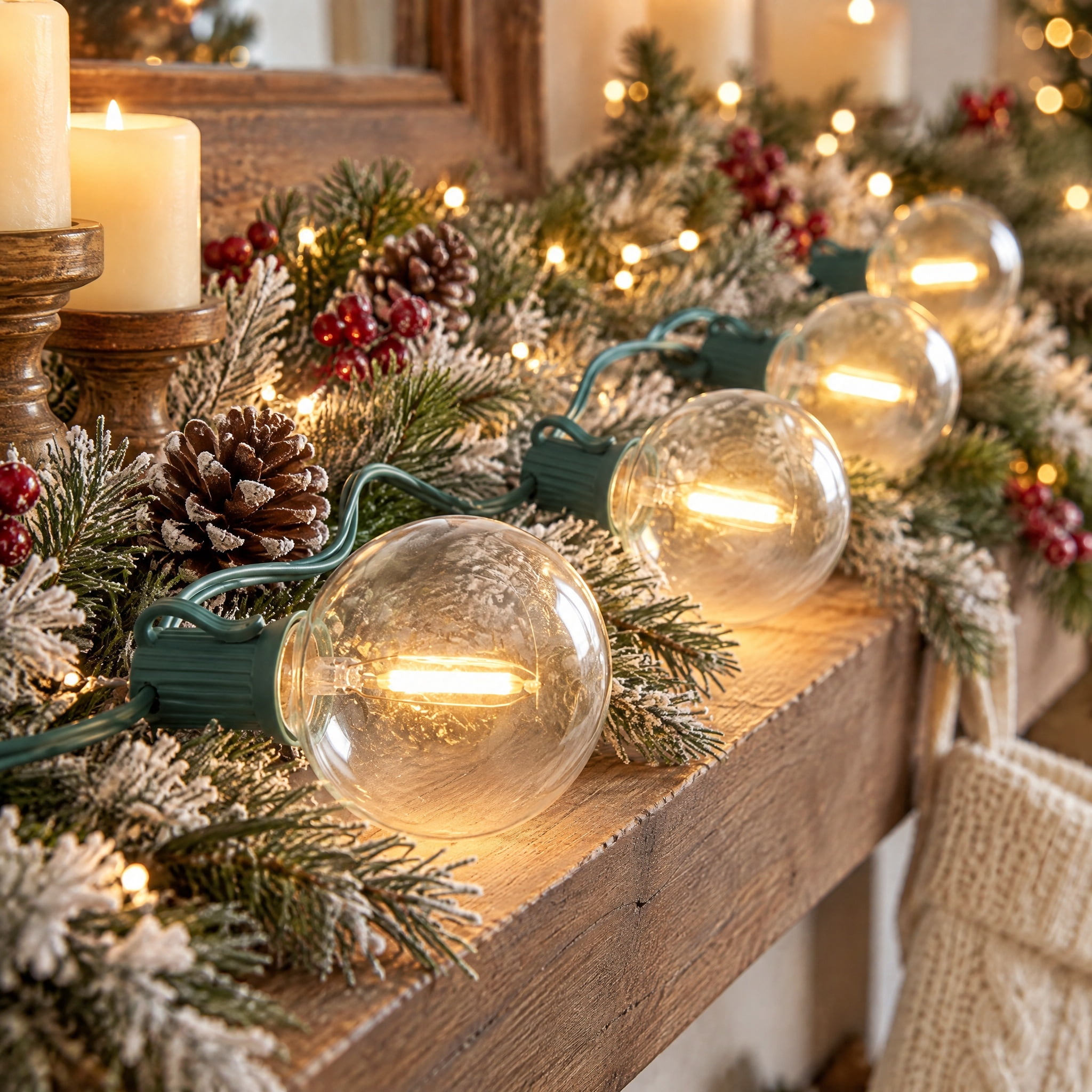 Indoor/Outdoor 25-Count LED Filament G50 Bulb Christmas String Lights, Warm White, Green Wire, 24', by Holiday Time