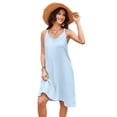 thumbnail image 6 of Fiophy Women's 100% Linen Sleeveless V Neck Halter High Low Midi Dresses with Pockets Summer Casual Beach Flowy Dresses, Blue, XL, 6 of 7