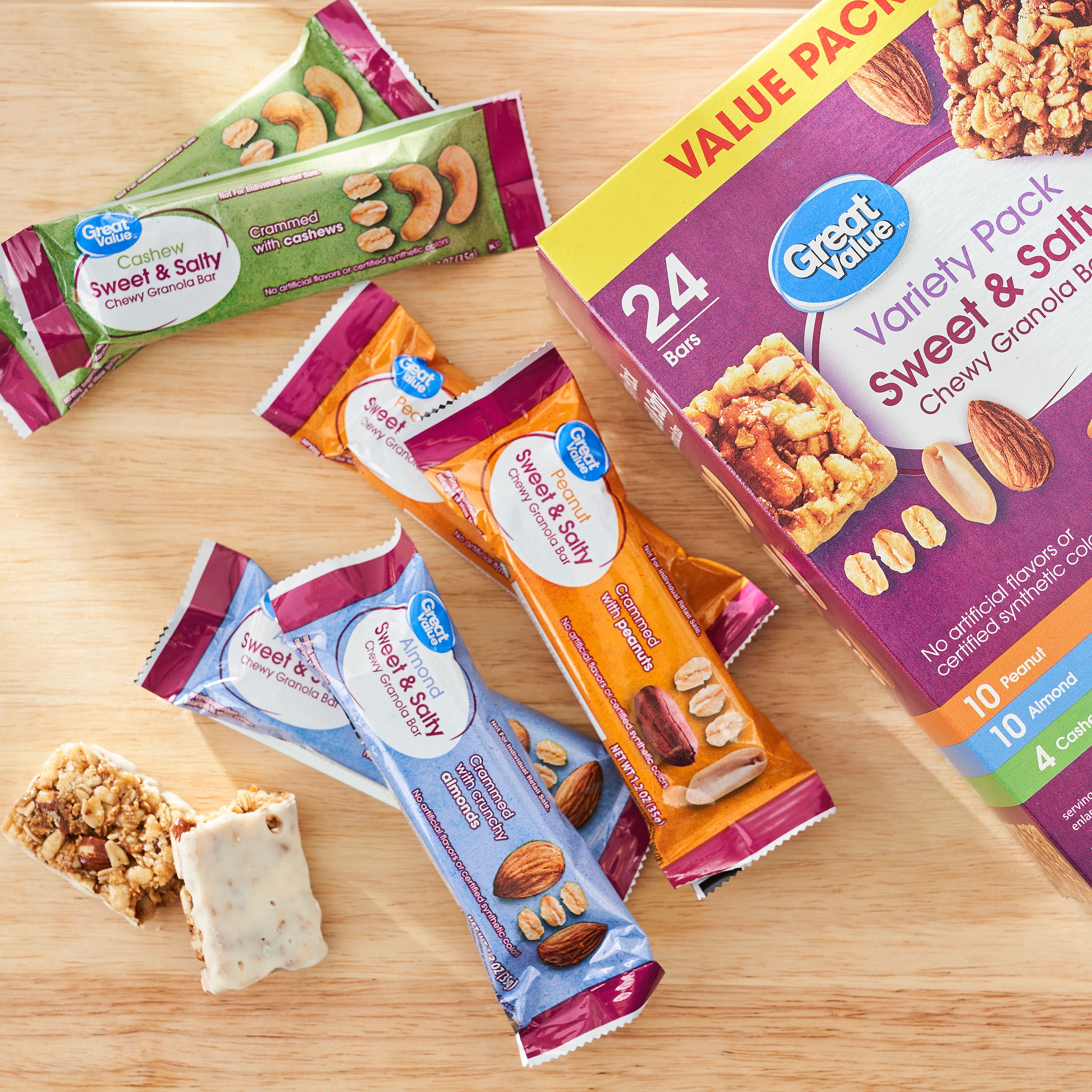 (6 pack) Great Value Sweet & Salty Chewy Granola Bars, Variety Pack, 1.2 oz, 24 Count