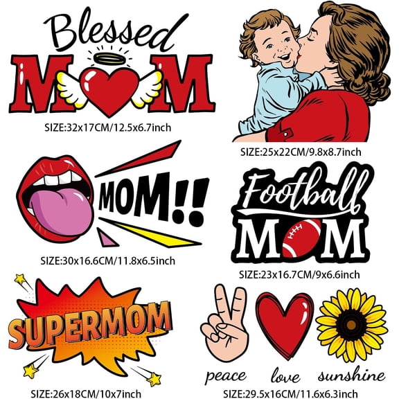 6 Styles Mom Iron-on Heat Transfer Stickers Blessed Mom Iron On Patches Washable Heat Transfer Stickers Baby Shower Clothes Patch DIY Clothes