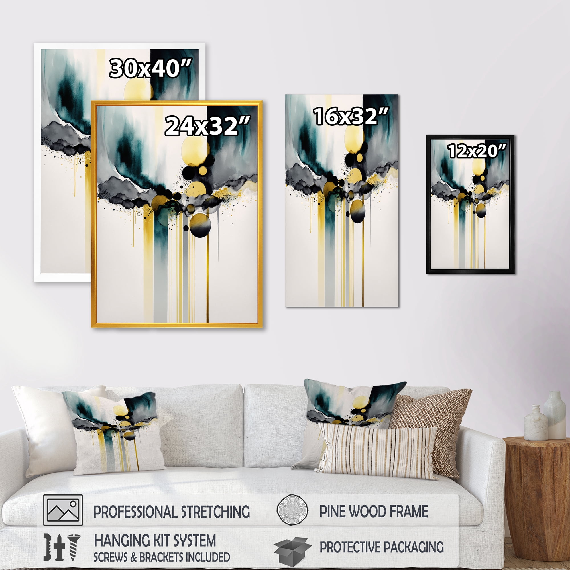 Designart Abstract Transitional Shapes Black V Canvas Wall Art