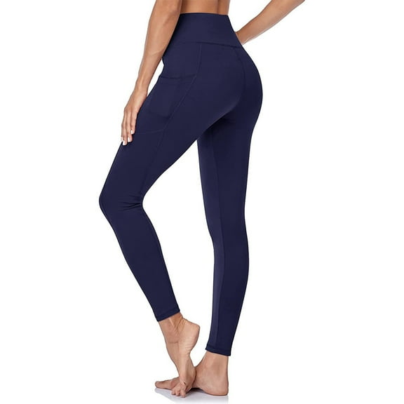 Womens Leggings Women's Solid Color Pocket Yoga Leggings Soft Abdominal High Elastic Slim High Waist Yoga Pants Pants for Women Navy M