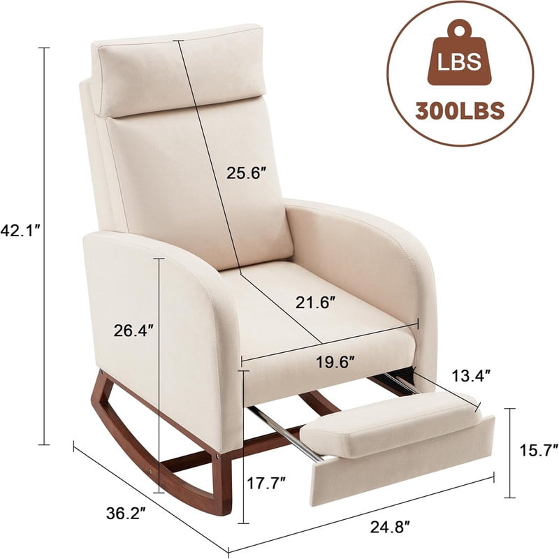 Someet Nursery Rocking Chair with Footrest,Linen Material Rocker Armchair with High Backrest and Pillow for Bedroom Living Room,Beige