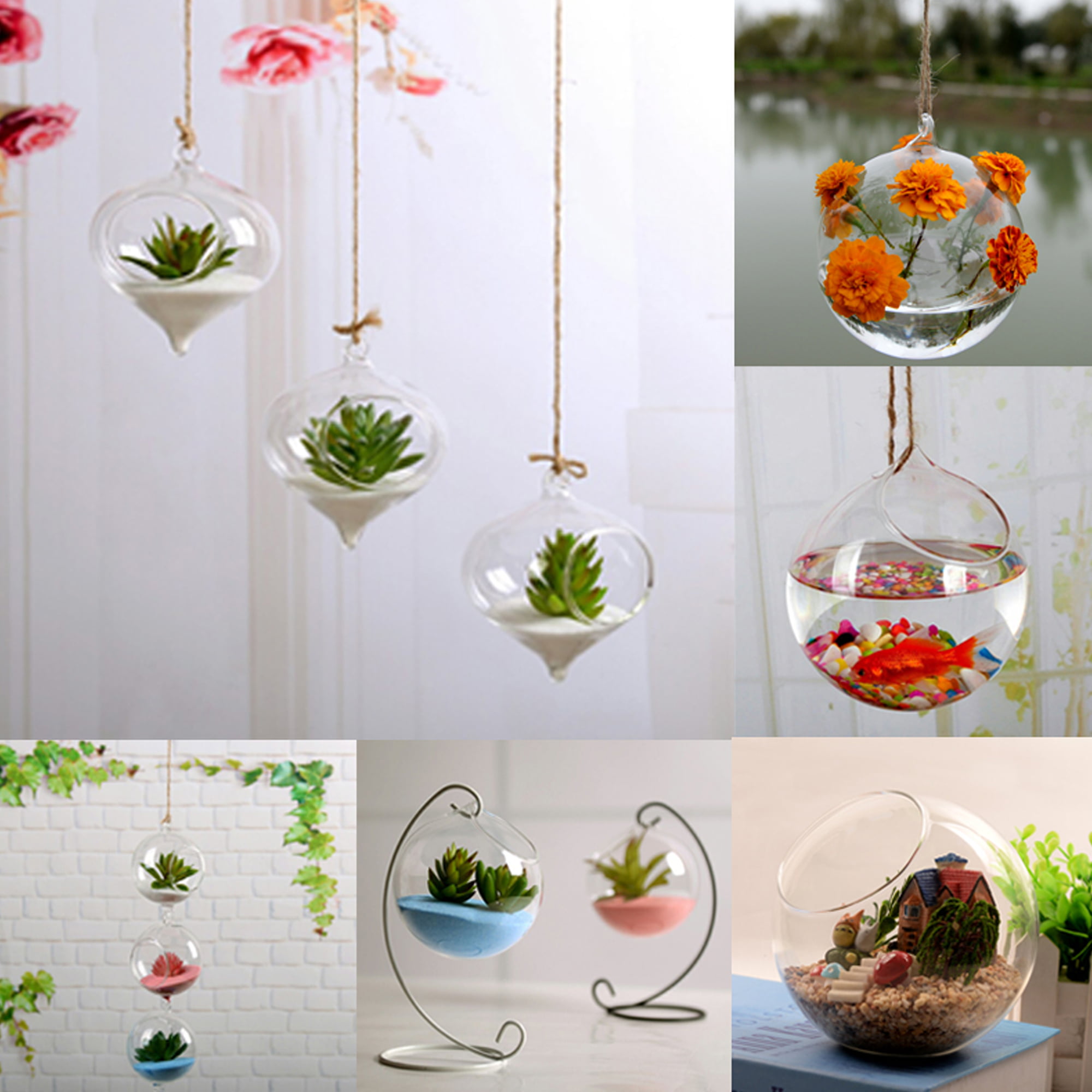 Clear Glass Vase Hinged Flower Vase Hanging Flower Holder