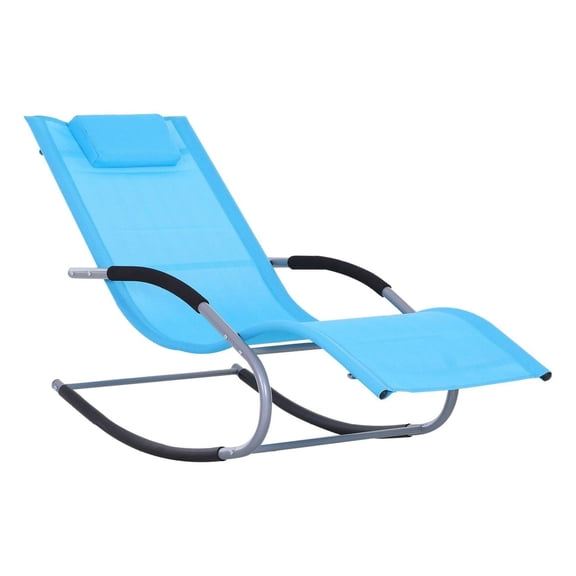Patio Rocker Chair Recliner - Outdoor Lounge Chair with Pillow - Weather Resistant Steel Frame - Garden, Poolside, Porch - Blue