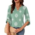 thumbnail image 3 of VDJ Women Fall Blouses Henley V Neck 3/4 Sleeve Loose Casual Tops Summer Boho Tops Lightweight Flowy Green Tee Shirts Size XXL, 3 of 5
