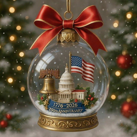 WKSCLPAI USA Commemorative Christmas Ornament Historic Anniversary 250-year Milestone of the United States Hanging Decorations for Christmas Tree, 2D Patriotic Ball Ornament