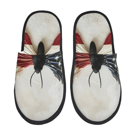 Balery American Flag Butterfly Wall Slient Indoor Furry Fleece Comfort House Shoes Soft Non-Slip Home Shoes Cotton slippers House Slippers-- Medium