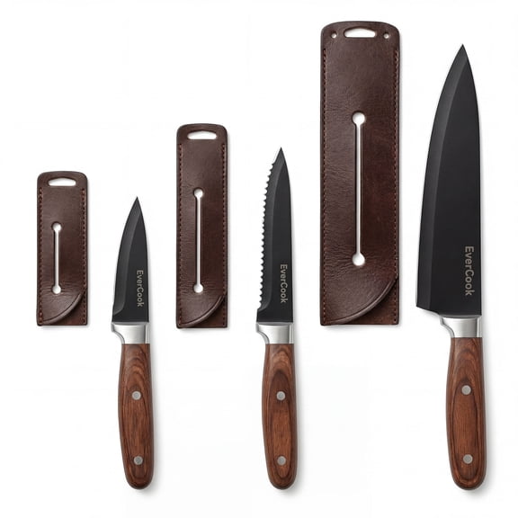 EverCook 6-Piece Kitchen Knife Set, 8'' Chef, 5'' Bread & 3.5'' Paring Knives