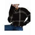 thumbnail image 3 of Suéter de Punto A Cuadros para Mujer, Otoño e Invierno, Informal, Cuello Redondo, Tops con Bloques de Color. Negro M, 3 of 9