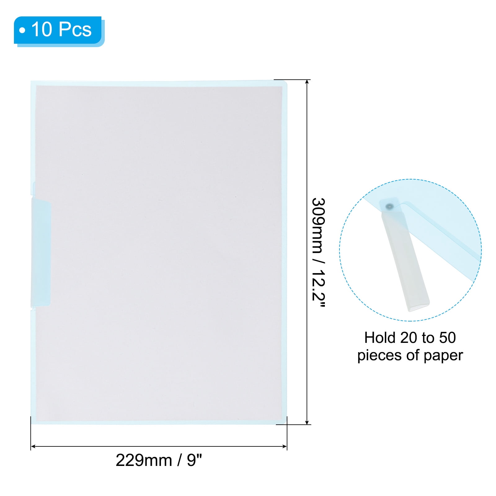 Uxcell Plastic Folders with Mid-Side Swing Clip, 10 Pcs Report Folder for A4 Paper, Blue