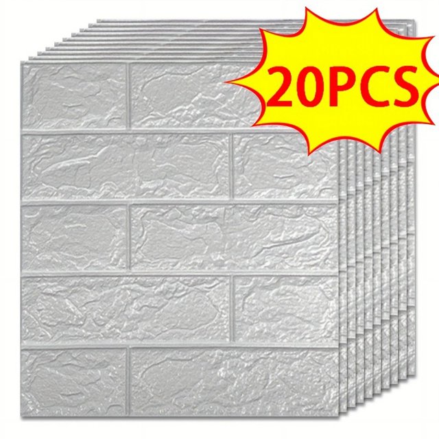 20/30/40//50pcs 3D Wall Tile Sticker, Foam Brick Self-Adhesive Anti-Collision Sticker,