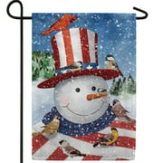 America Forever Uncle Snowman Garden Flag, 12.5 x 18 inch Double Sided, Patriotic Winter Banner, American Top Hat Outdoor Decor, USA Snow Flag, Holiday Yard Decoration