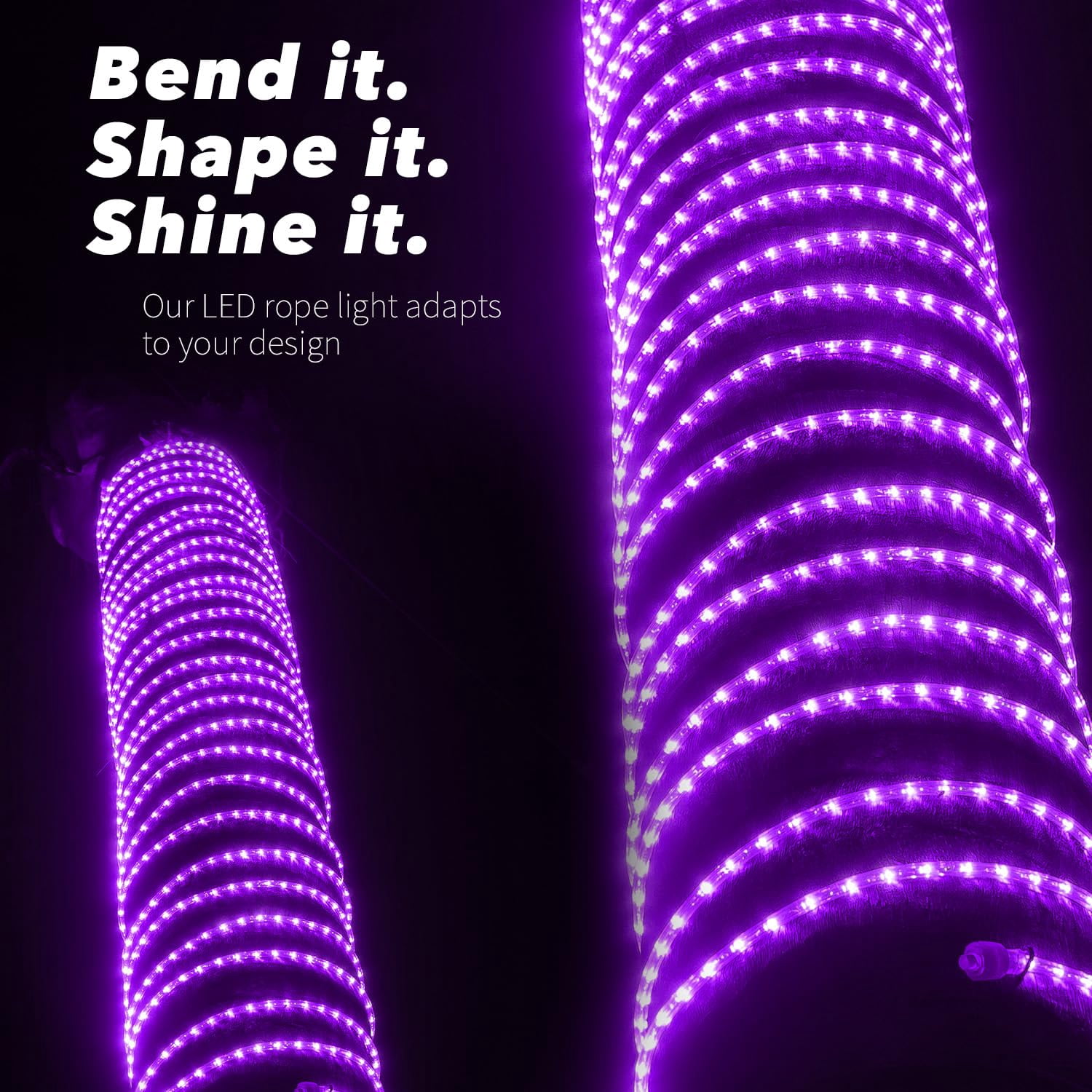 WYZworks 576LEDs, 50ft Purple LED Outside Rope Lights, Outdoor ETL Certified Waterproof Permanent 360 Degree Light Emitting, Flexible Tube, Connectable, Christmas Palm Tree Exterior Landscape