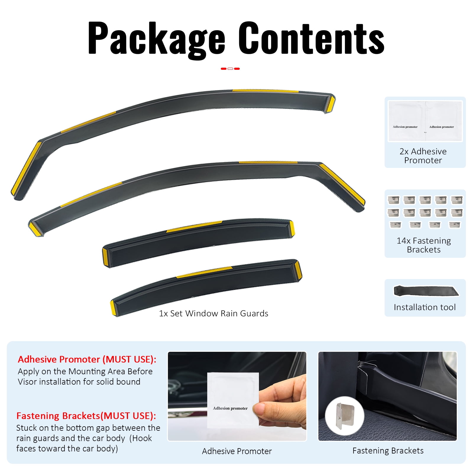 Ikon Motorsports In-Channel Window Visors Sun Shades Vent Rain Guards Deflectors for 2015-2021 Benz W205 C Class Sedan 4Dr Black PC Polycarbonate 4PCS