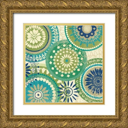 Charron Veronique 26x26 Gold Ornate Wood Framed with Double Matting Museum Art Print Titled - Floral Mix II