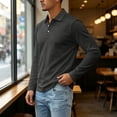 thumbnail image 6 of gzxflxpge Men's Polo Shirt Long Sleeve Shirts Casual Streetwear Lapel 3-Button Golf T Shirts Trendy Classic Fit Pure Color Top for Walking Dark Gray S, 6 of 7