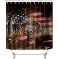 thumbnail image 2 of 4PCS Cabin Shower Curtain Set, Brown Buffalo Plaid Deer Elk Moose Black Bear Forest Woodland Animals Wildlife Hunting Lodge Country Rustic Farmhouse Bathroom Decor, Non-Slip Bath Mat, 2 of 7
