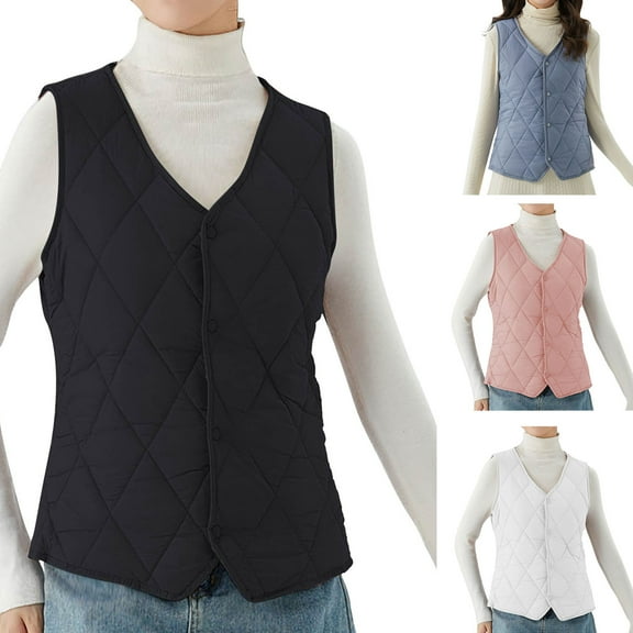 Miluxas Cotton Vest Women Sleeveless Button Outerwear Clearance Warm Lightweight Vest Coat Fall Winter Jackets Coats White 10(XL)