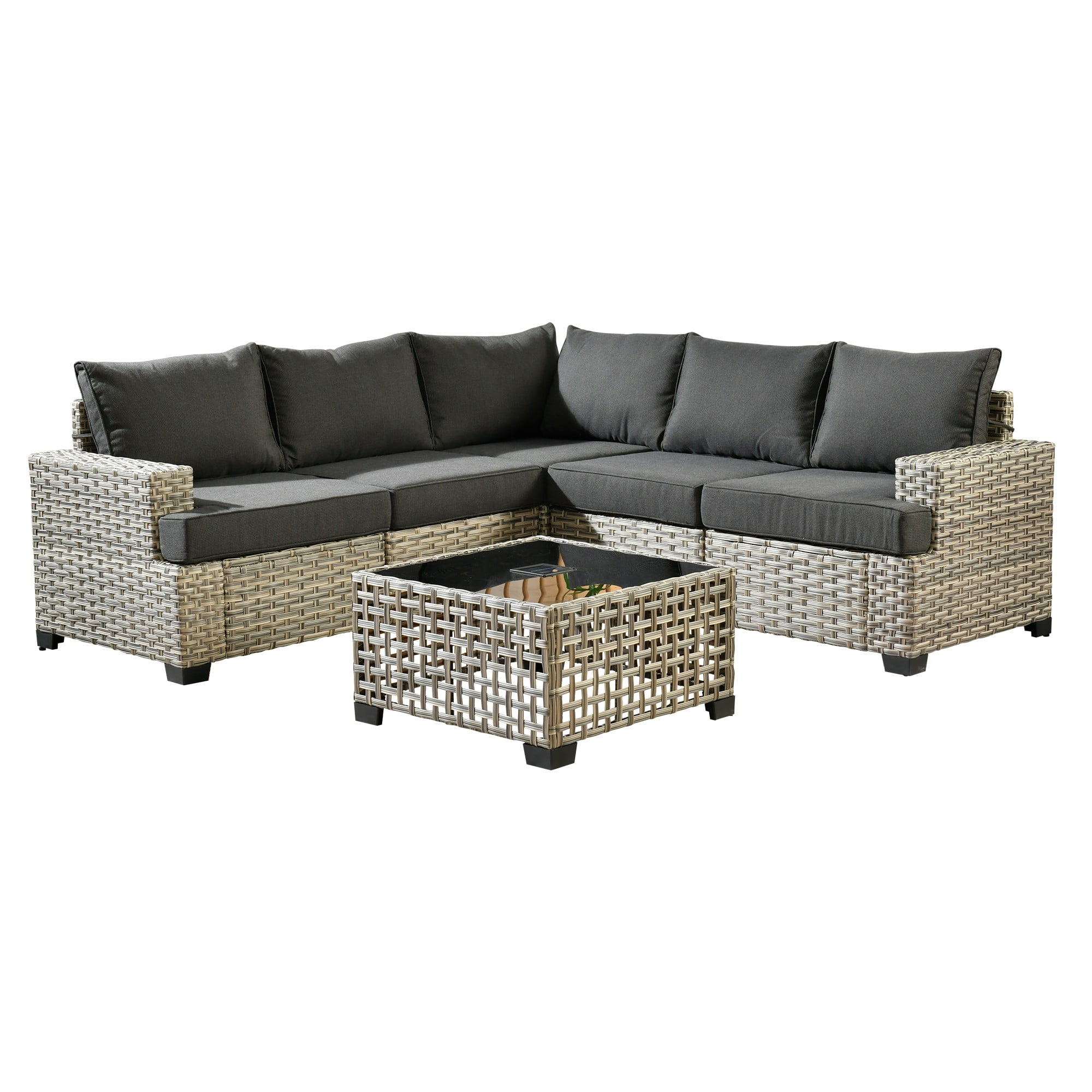 XIZZI 6-Piece Outdoor Patio Sectional Furniture Sets, Wicker Patio furniture with Coffee Table and Cushions, Waterproof Outdoor Conversation Set for Balcony, Porch, Backyard，Black
