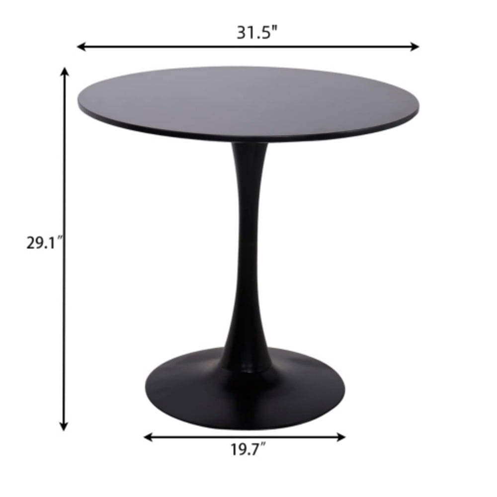 31.5" Round Dining Table, Modern Kitchen Table with MDF Top and Cylindrical Metal Base, Mid Century Coffee Table for Dining Room, Living Room, Apartment, Black