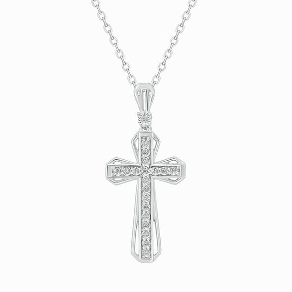 Cali Trove Diamond Cross Pendant Necklace, 1/20 Ct Natural Diamonds, 925 Sterling Silver, 18" Chain, Faith-Inspired Gift