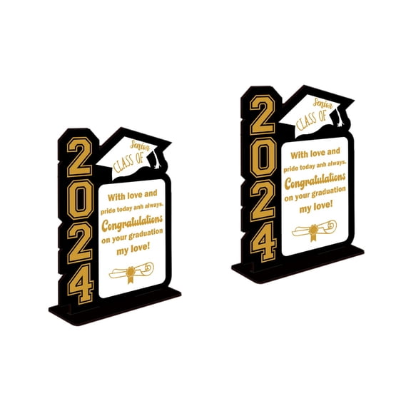 LITINKIMI Wooden Graduation Table Centerpiece Decorations Multi- Supplies for 2024 Celebration Set of 2