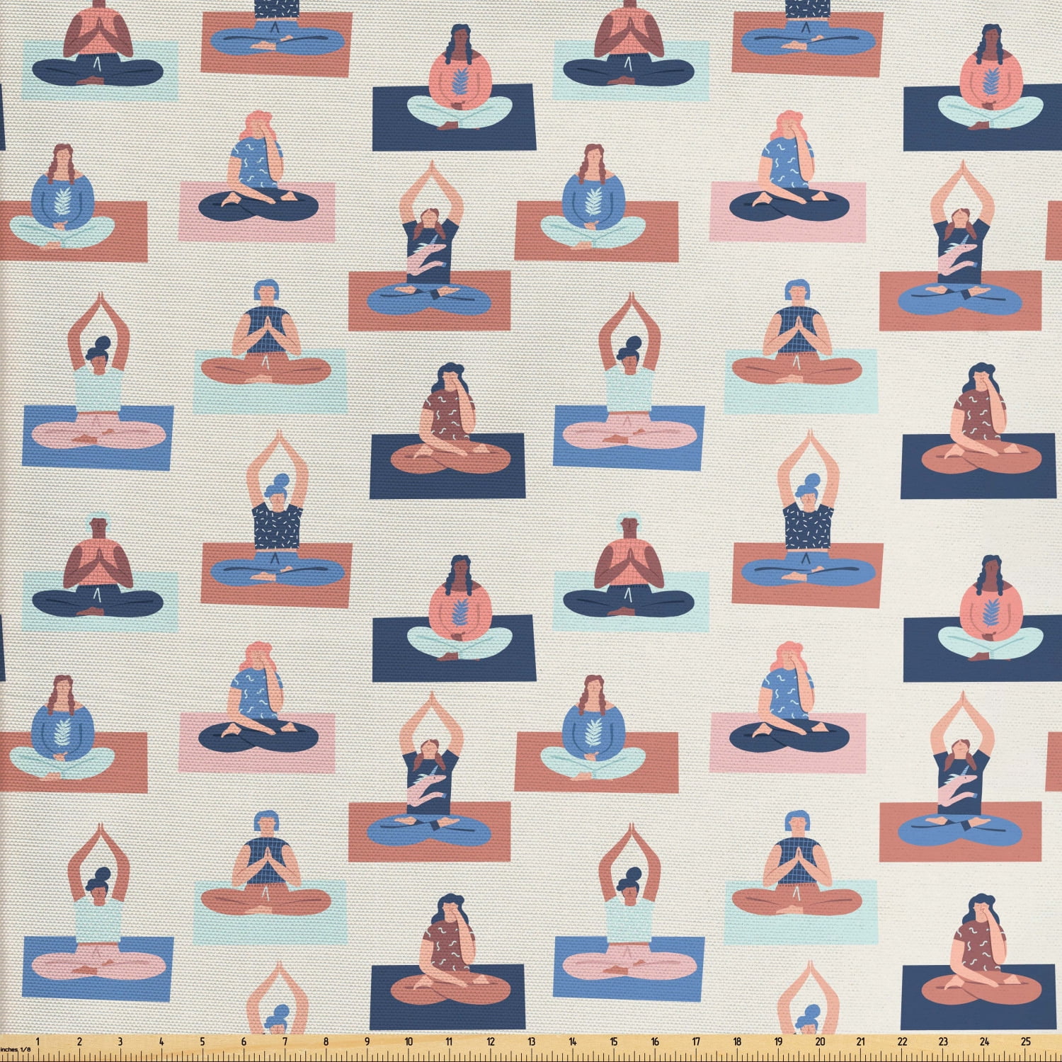 Yoga Fabric by The Yard, Women in Yoga Class Lotus Position Stretching