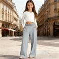 thumbnail image 5 of Ruyang Wide Leg Sweatpants for Girls School Baggy Pants Plain Elastic Waist Straight Leg Athletic Joggers Pockets, 5 of 5
