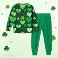 thumbnail image 1 of Conjuntos de blusa y camisa de manga larga con cuello redondo. Conjunto de camisa y pantalón de manga larga con estampado del Día de San Patricio para niños y niñas. Top y pantalón para niña., 1 of 8