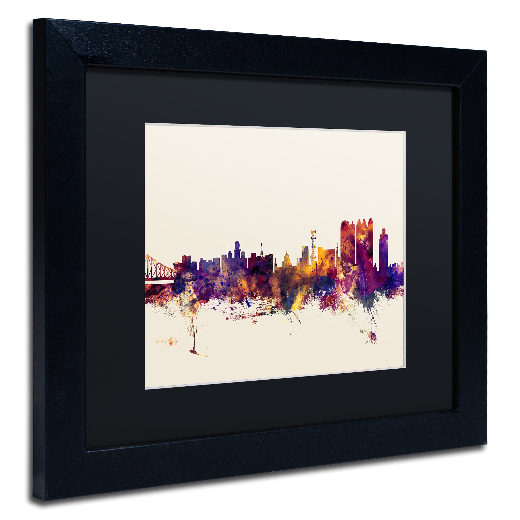 Trademark Fine Art "Calcutta India Skyline" Canvas Art by Michael Tompsett, Black Matte, Black Frame