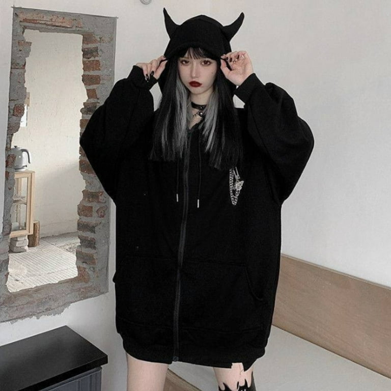 Women Gothic Punk Black Long Sleeve Hoodies Jacket Harajuku Women Gothic Punk Black Long Sleeve Hoodies Jacket Harajuku