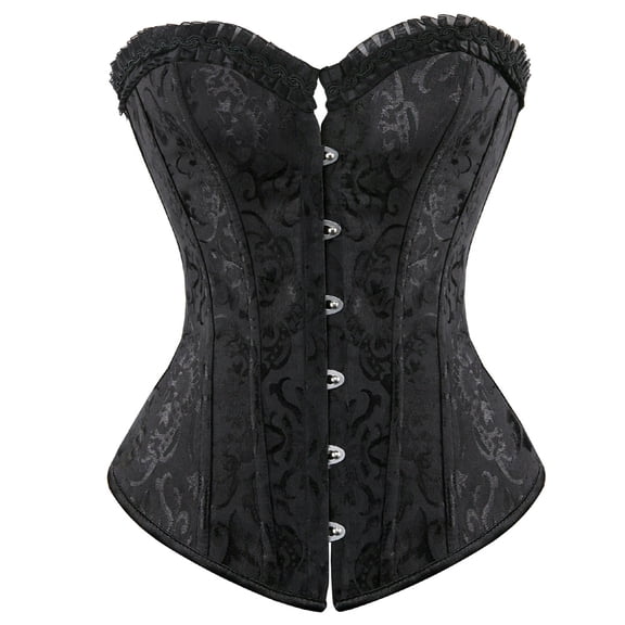 Corset Bustier Top Women's Satin Spiral Steel Boned Overbust Floral Lace up Black 3XL