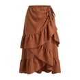 thumbnail image 4 of SGMVNU Women's Ruffle Wrap Midi Skirts Western Cowgirl Skirts Flowy Drawstring High Low Asymmetrical Hem Skirts, Brown, Size: XL, 4 of 4