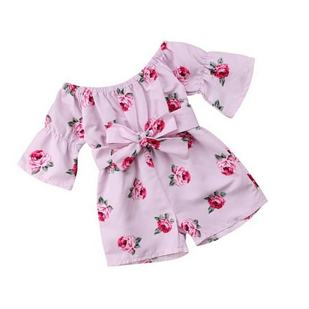 

maytalsoy Baby Printed Knot Tie Crew Neck Short Sleeves Romper rose red 100cm