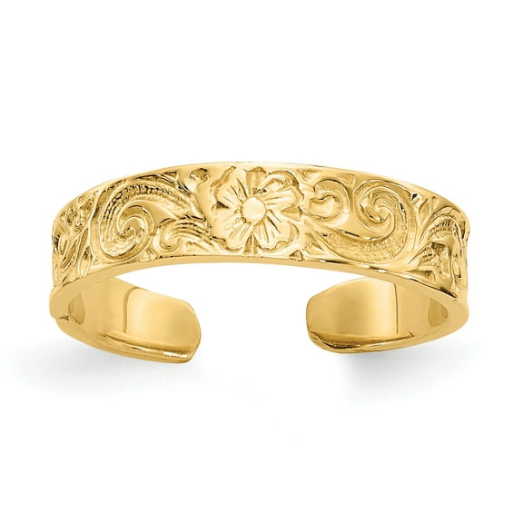 Primal Gold 14 Karat Yellow Gold Flower/Scroll Toe Ring