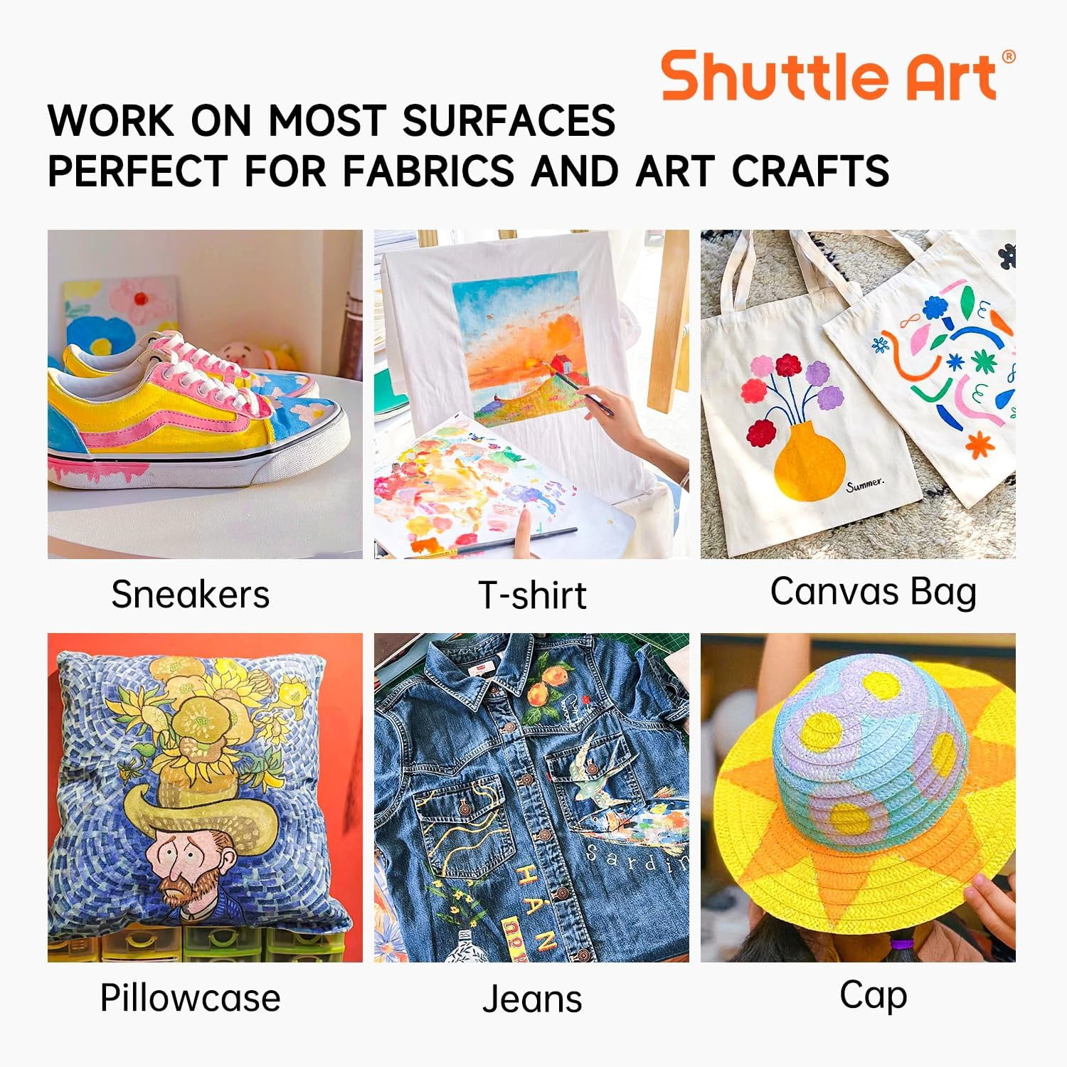 Fabric Paint, Shuttle Art 30 Colors Permanent Soft Fabric Paint in Bottles (60ml/2oz) with Brushes, Palette, Stencils, Non-Toxic Textile Paint for T-shirts, Shoes, Jeans, Bags, DIY Projects