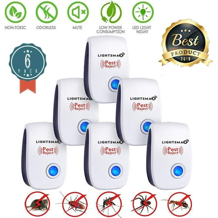 6 PK [2018 NEW UPGRADED] LIGHTSMAX - Ultrasonic Pest Repeller - Electronic Plug -In Pest Control Ultrasonic - Best Repellent for Cockroach Rodents Flies Roaches Ants Mice Spiders Fleas (Best Glock 22 Upgrades)