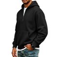 thumbnail image 2 of Hoodie Mens Quarter Zip Pullover Basic Sweatshirt Men Drawstring Hooded with Plain Elastic Hem 1/4 Zip Sweatshirt Black XL, 2 of 9