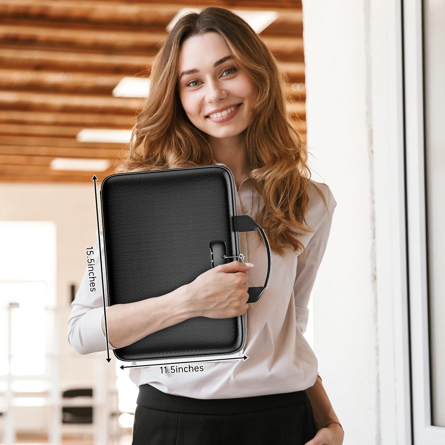Fireproof Document Box, Fireproof File Organizer with Lock,ANUNU Hard-Shell Case Fireproof Document Box with 13 Pocket Accordion File Folder, Portable Home Office Travel Safe Storage （black）