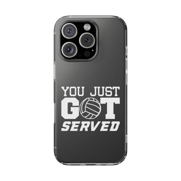 DistinctInk Clear Hybrid Case for Apple iPhone 16 Pro (6.3" Screen) - You Just Got Served Volleyball - Shockproof Protection