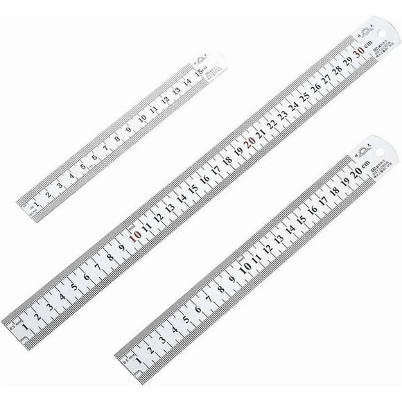 Stainless Steel Ruler Metal Ruler 15cm 20cm 30cm Metric and Imperial Double Sided Ruler for School, Office Measurement