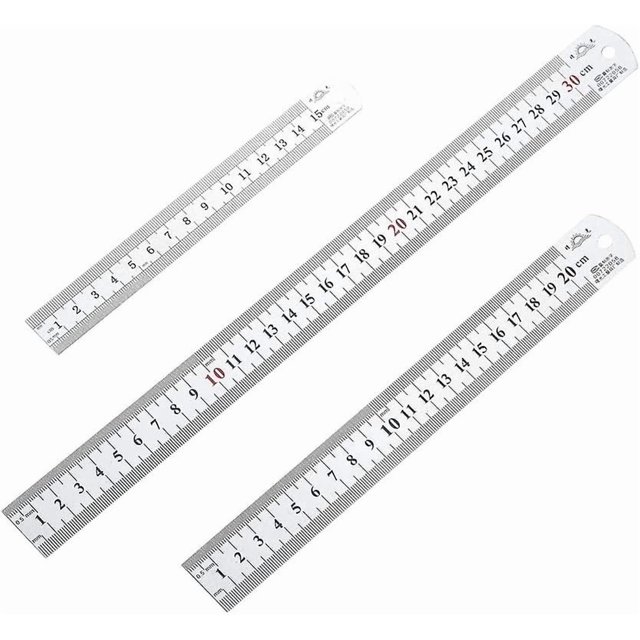 Stainless Steel Ruler Metal Ruler 15cm 20cm 30cm Metric and Imperial Double Sided Ruler for School, Office Measurement