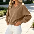 thumbnail image 5 of Hurxie Womens V Neck Cropped Sweatshirt Casual Pullover Tops Cropped Length with Chest Pocket Drop Shoulder Casual Fall Style Khaki,XL, 5 of 6