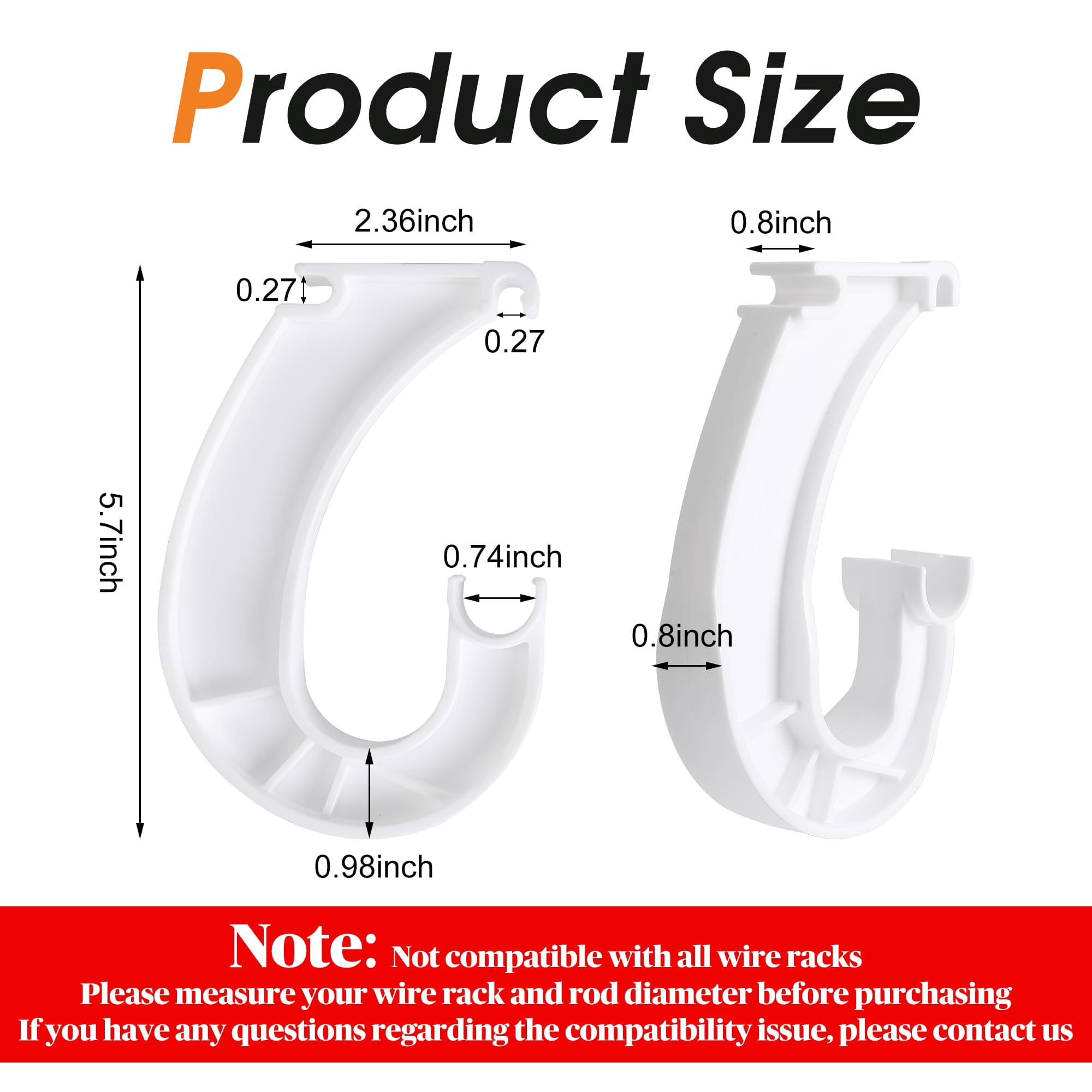 10Pcs Hanging Closet Rod Support - 3/4" J-Shaped Shelf Rod Holder, Sturdy Closet Brackets for Hanging Clothes, Cabinets, Curtain